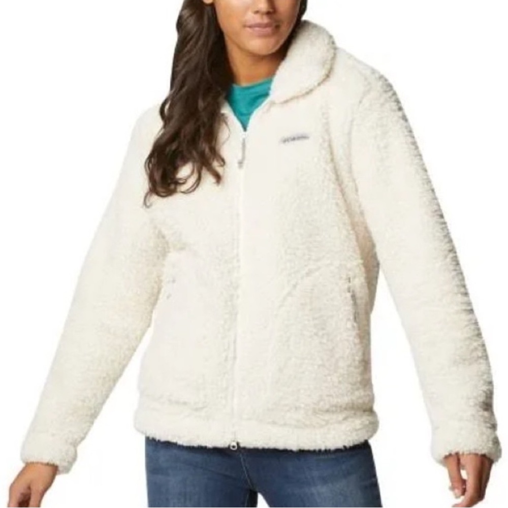 Columbia White Sherpa Jacket Full Zip Fleece Coat Size M